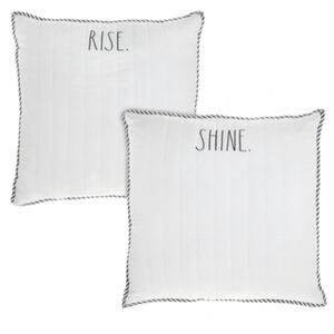 2pc. Rae Dunn Rise & Shine Euro White Plaid Embroidered Pillows Set 26"x26"